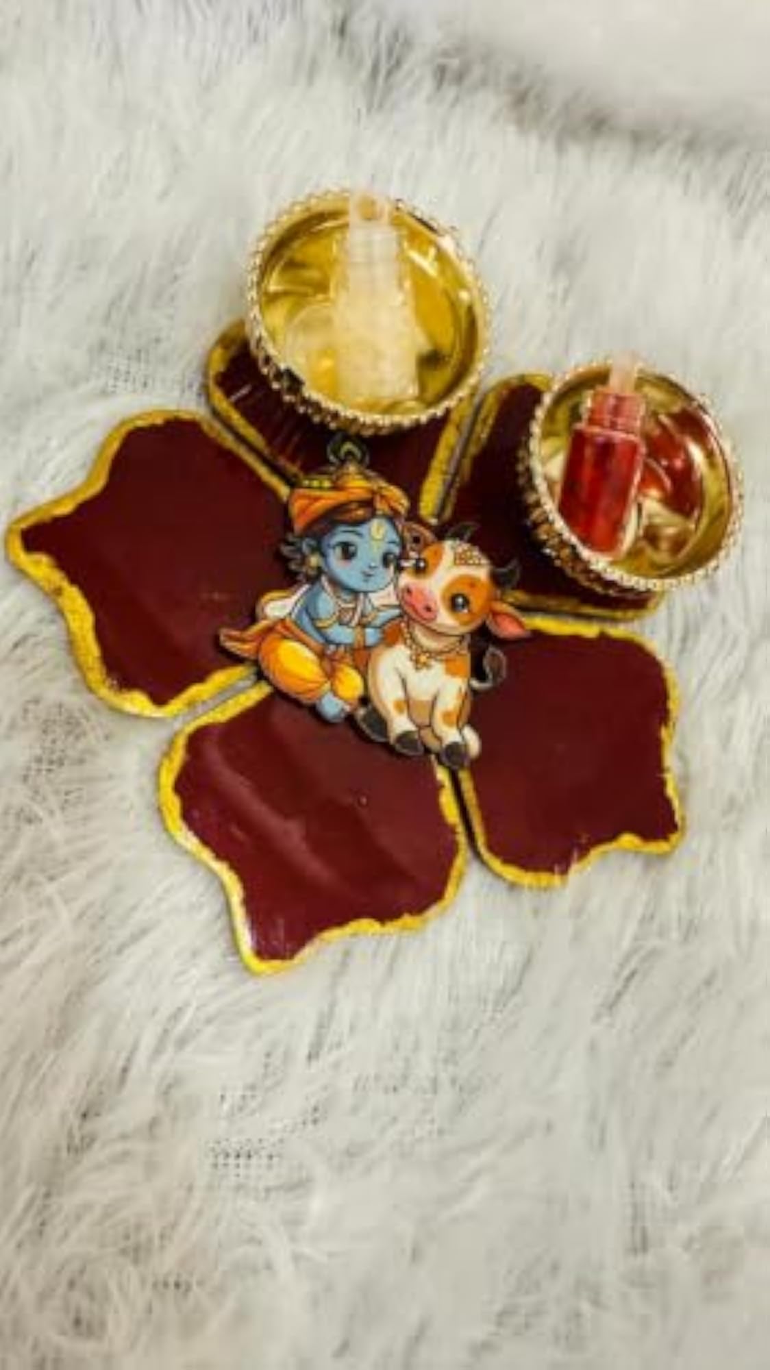 Handcrafted Decorative Pooja Thali with Kumkum & Chawal Holders